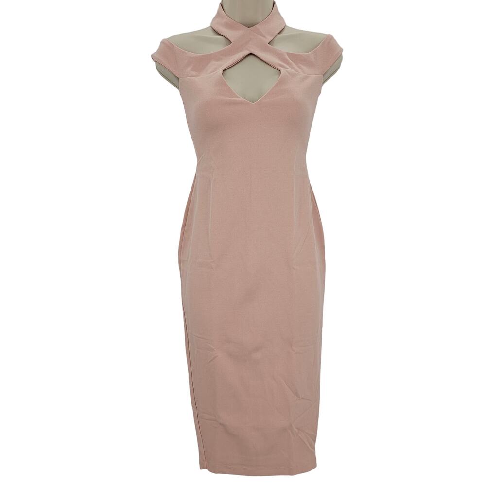 Nookie Woman size XS Hollywood Midi Dress in Blush Pink Sheath Halter Lined NEW